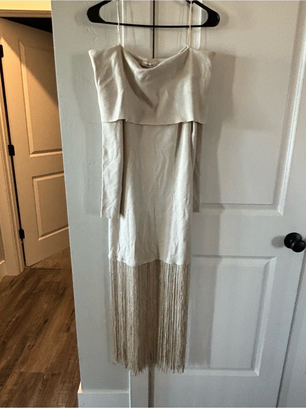 Strapless Cream Fringe Hem Dress